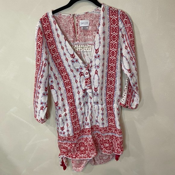 Saylor Red, White and Blue Boho Romper with Red Tassels in Size Small - Picture 5 of 9